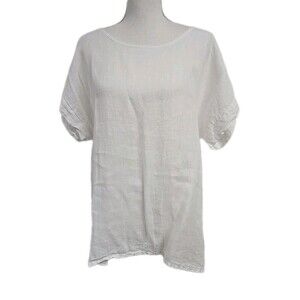 Bellambra 100 Linen Short Sleeve Blouse Top White Women’s Size L Made In Italy